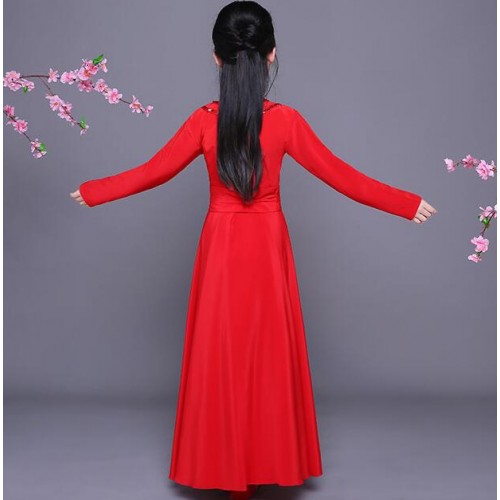 kids Hanfu chinese folk dance costumes red colored girls children kids fairy princess tang dynasty anime drama cosplay dress robes